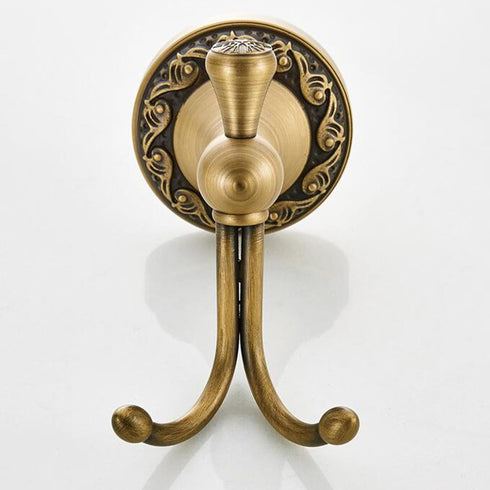 Antique Bronze Brass Bath Towel Hooks - Wall Mounted Bathroom Hardware Accessories with Pattern Carving Design