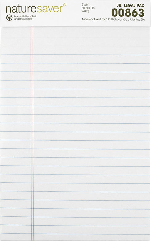Recycled Pad | Legal Ruled | 5 x 8 Inches | 50 Sheets | White