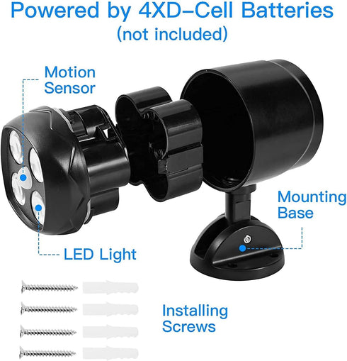 1000LM 6000K Black(2 Pack) Motion Sensor Outdoor Lights, Battery Operated Outdoor Light, Motion Detector Lights