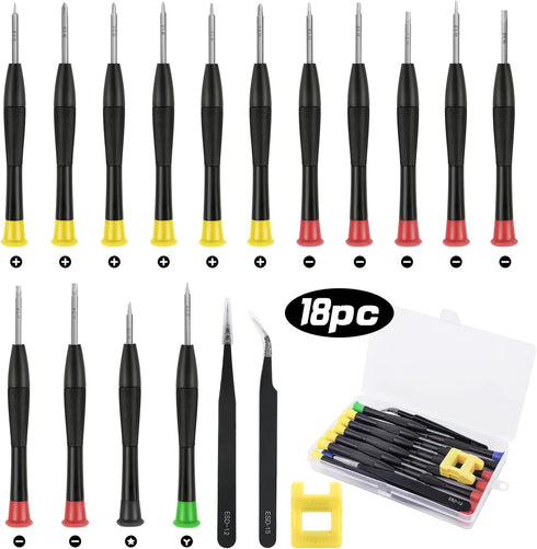 Mini Precision Screwdriver Set, 18PCS Small Magnetic Screwdriver Kit with Tweezers & Magnetizer for Repairing