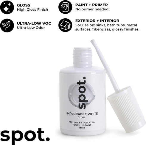 Touch Up Paint for Appliance, Porcelain, Sinks, Bathtubs, and Metal Surfaces, White Gloss, 1 Fl Oz