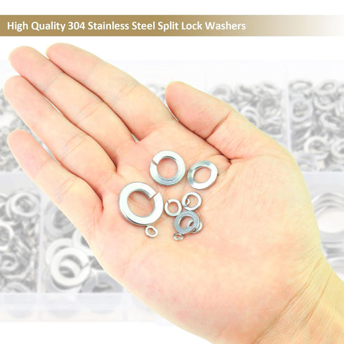 487 Pieces 304 Stainless Steel Lock Washers Assortment Kit, Kindroufly Split Lock Washers, 10 Sizes, 1/2" 3/8" 5/16"