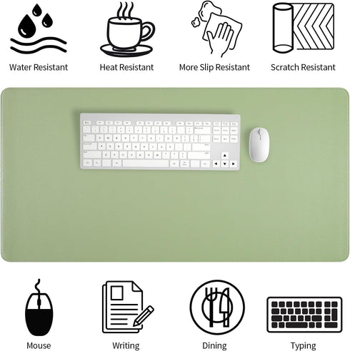 Decor(31.515.7 Inches) Light Green Desk Mat with Stitched Edges, Large Mouse Pad, Non-Slip Desk Protector Mat, Leather