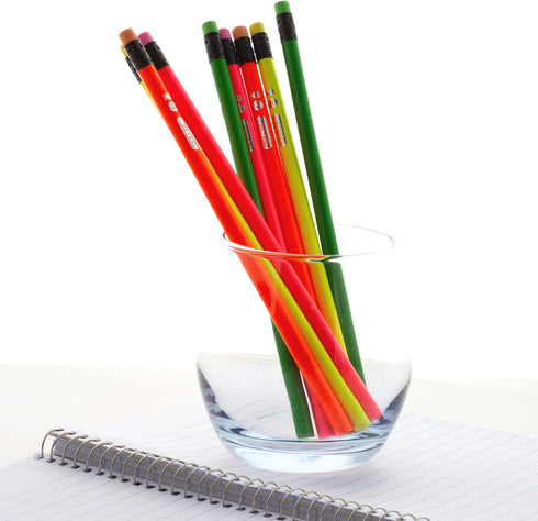 BAZIC Wood Neon Pencils, Unsharpened Rewards Pencil for Writing Drawing (8/Pack)