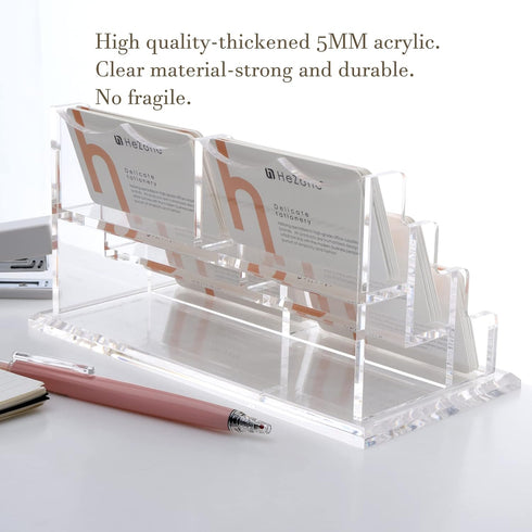 Clear Acrylic Business Card Holder Display for Desk - 3 Tier 6 Slot Stand, Holds 300 Cards - 1 Pack