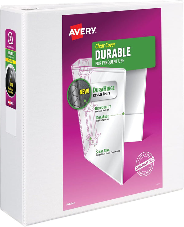 Avery Durable View 3 Ring Binder, 3 Inch Slant Rings, 1 White Binder (17042)