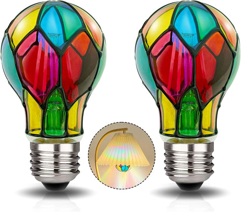 LED Stained Glass Light Bulb, A19 4W, E26 Base, Painted Night Light, Mosaic Party Light Bulb