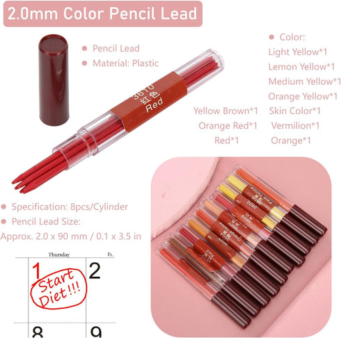 Mechanical Pencil, 2.0mm Rounded Mechanical Pencil Refills Mechanical Pencil Colored Leads for Draft Drawing, Writing, Crafting, Art Sketching,Easy To Replace by KUIDAMOS