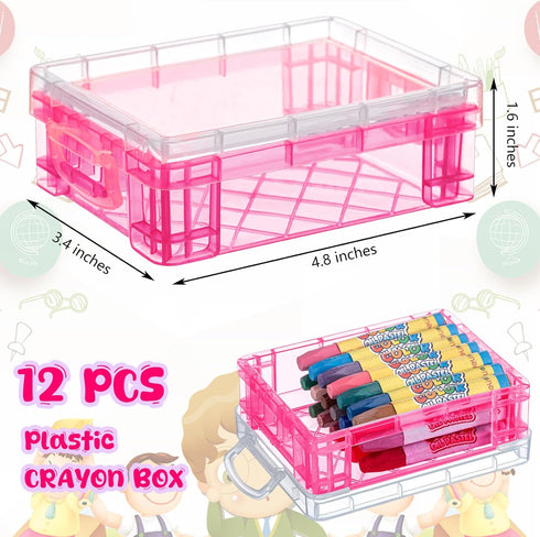 Suzile 12 Pcs Plastic Clear Crayon Box with Lids Stackable Organizer for School Office Supplies