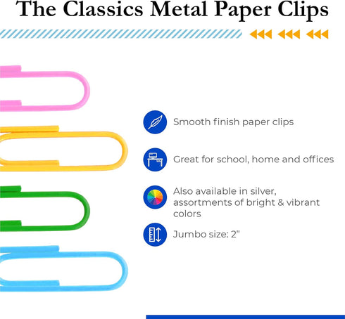 Pencil Grip The Classics Paper Clip, Assorted Colors, 2.0 Inch, 30 Count Box (TPG-238)