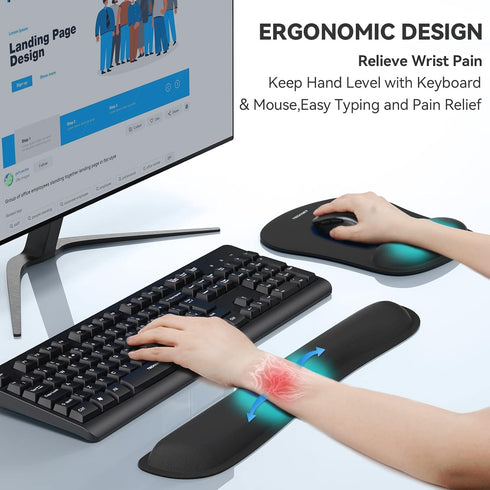 Set TECKNET Keyboard Wrist Rest and Mouse Pad with Wrist Support, Memory Foam for Computer/Laptop/Mac, Lightweight