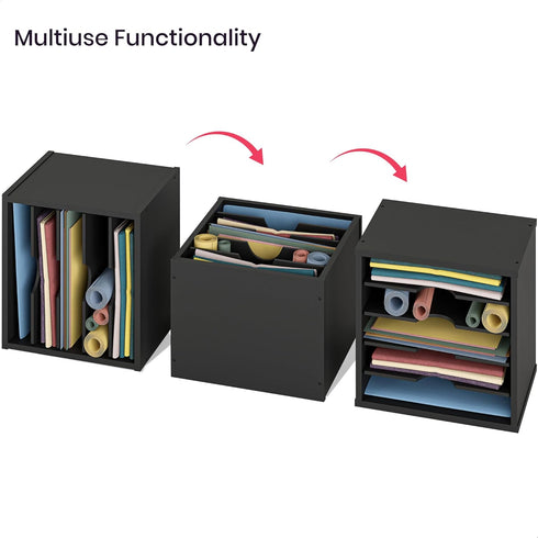 Ballucci 5 Tier Adjustable File Organizer Paper Sorter, Office Desk Organizer, 13 5/8" x 9 1/4" x 12", Black