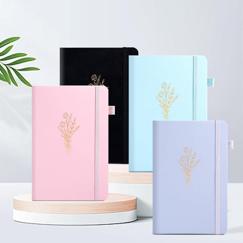 Cute Journal for Women and Girls, A5 Hardcover Lined Journals for Writing, 192 Pages, Floral Diary (Black)