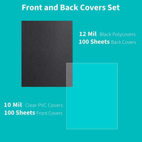 Binditek 200 Pack Binding Covers and Backs Set, 8.5 x 11 Inches, 100 Pcs 10 Mil Clear PVC Binding Covers, 100 Pcs 12