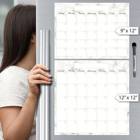 Dry Erase Monthly Calendar Planner Sticker Decal, Removable & Reusable, Magnetic Fine-Tip Marker Included, 9 x 12 inches