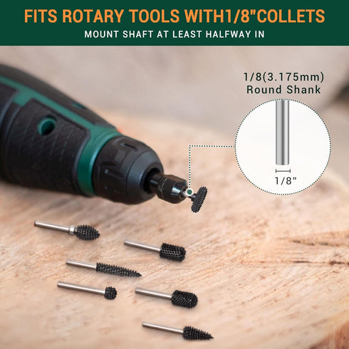 1/8" Extreme Spikes Rotor Saw Burr Shaft - Very Coarse Wood Carving Bit for Dremel, Foredom - One-Piece Steel