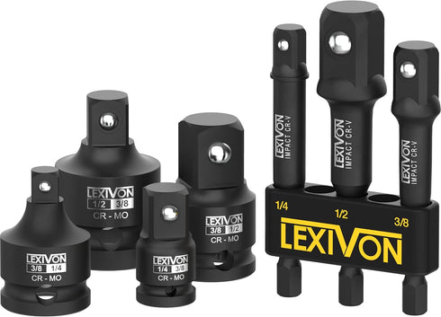 LEXIVON Impact Socket Adapter Combo Kit, 7-piece Increaser, Reducer & Extension Set for Impact Driver Conversions
