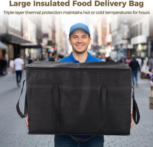 3 Frozen Lnrueg PCS Insulated Food Delivery Bags, XXXL Pizza Cooler Bag, Thermal Hot Cold Carrier for Catering