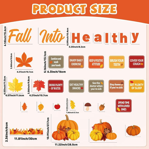 Fall Healthy Bulletin Board, Maple Leaves Pumpkin Cutouts for Class School Office