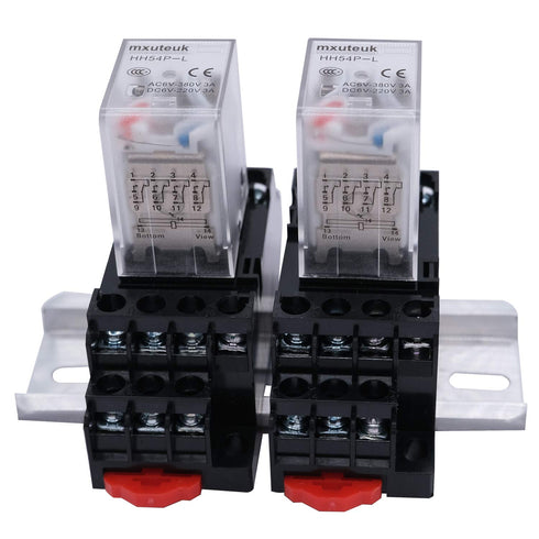 mxuteuk 2pcs HH54P AC 110V/120V Coil 14 Pin 3A 4PDT LED Electromagnetic Power Relay with Base