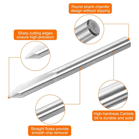 60 1/8" 0.2mm 2 HARFINGTON V Groove Router Bit Degree Shank Tip Carbide CNC Engraving V Router Bits with Flutes CNC