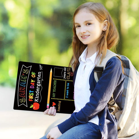 Double Sided First & Last Day of School Chalkboard, 10 x 12 Inch Reusable Wooden Sign for Kids/Girls/Boys, Photo Props