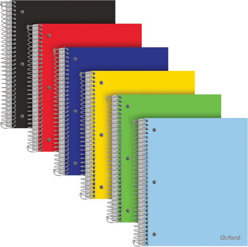 Oxford 3 Subject Spiral Notebook, College Ruled, 6 Pack, Water Resistant Poly Cover, 150 Sheets