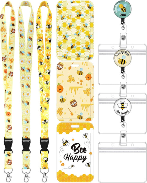Set of 12 Bee Badge Reel ID Holders with Retractable Alligator Clip for Teacher Nurse Doctor Gifts