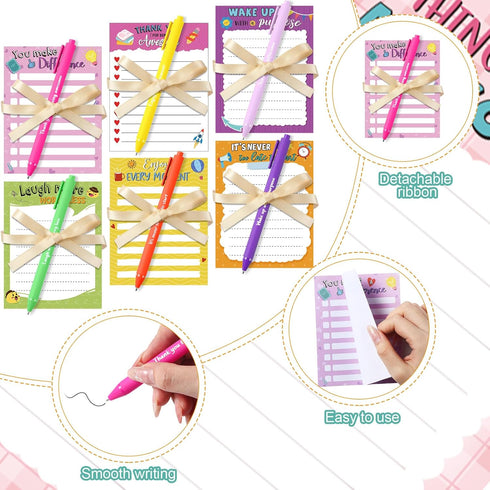 Yeaqee 12 Set Employee Appreciation Gifts - 12 Motivational Sticky Notepads, 12 Pens, 12 Ribbons for Office Supplies