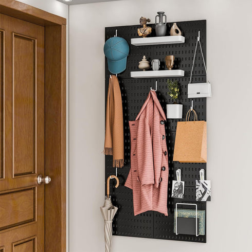 Pegboard Combination Kit for Wall Organizer, 4 Pieces Black Pegboards with 14 Accessories for Kitchen, Bedroom, Office