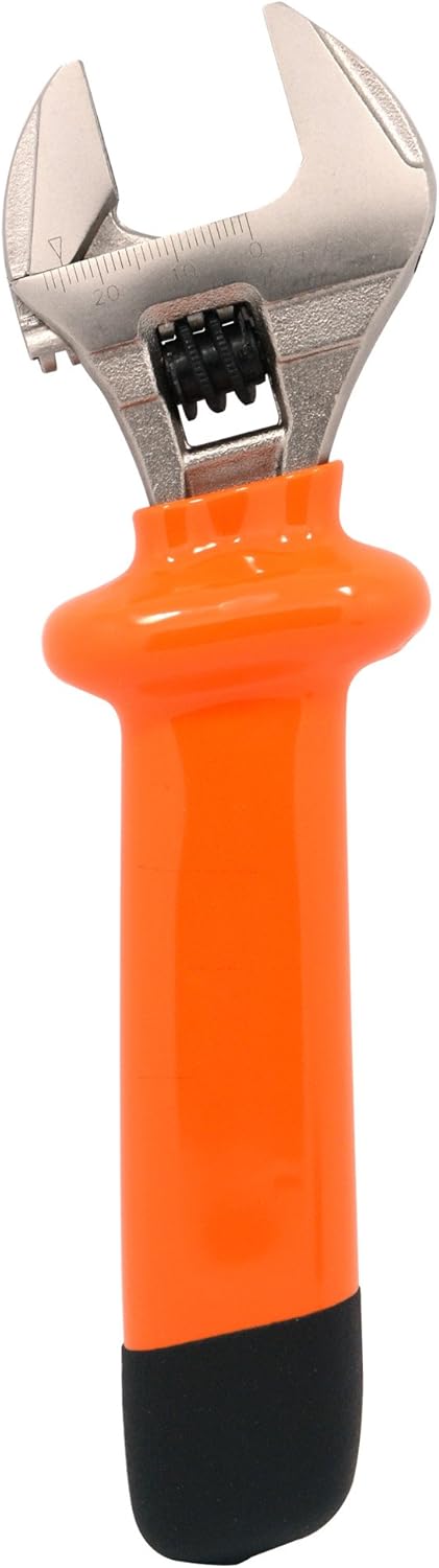 WEIDA 8" Heavy Duty Insulated Electrician Adjustable Wrench, Cushion Grip, Nickel-Plated Anti-Rust Surface