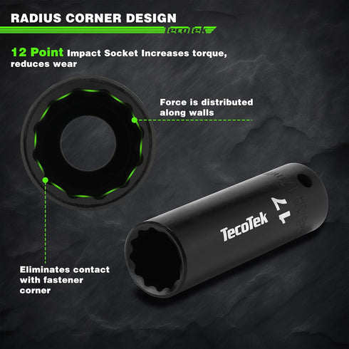 12 1/2-Inch 12-Point Set, 10mm 24mm, 1/2" TecoTek Pieces Drive Deep Metric Impact Socket Cr-V, to Drill Socket Adapter