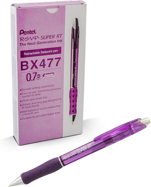 Pentel RSVP Super RT Ballpoint Pen - 0.7mm Fine Line - Violet Ink