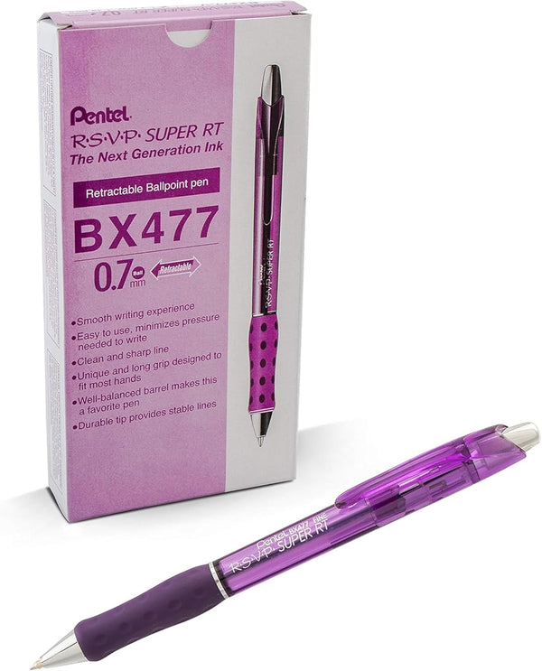 Pentel RSVP Super RT Ballpoint Pen - 0.7mm Fine Line - Violet Ink