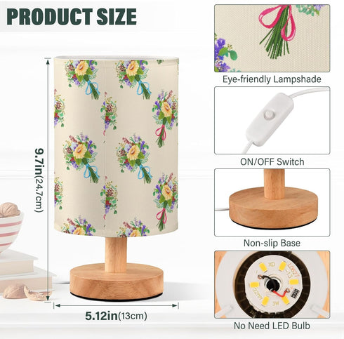 Lotupokon Sunflower Bouquet Floral Beige Table Lamp USB Desk Light Small Desk Lamp LED Bedside Lamps for Office Living