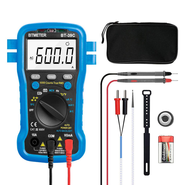 BTMETER BT-39C True RMS Multimeter, Auto Range Digital Avometer 6000 Counts Accurate Measures