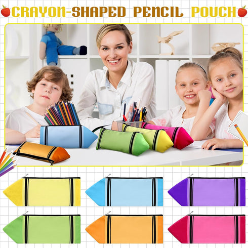 6 Kisston Pcs Pencil Pouch Case Bulk Colorful Kawaii Cute Pencil Crayon Shaped Bags with Zipper Aesthetic Crayon Case