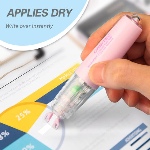 Refillable Retractable Quick Dry White Out Correction Tape, Mini Japan Aesthetic Cute White Out with Kawaii Applicator