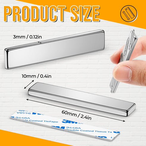 FINDMAG 12Pack Rare Earth Neodymium Magnets, Heavy Duty Bar Magnets with Adhesive, 60x10x3mm (N25)