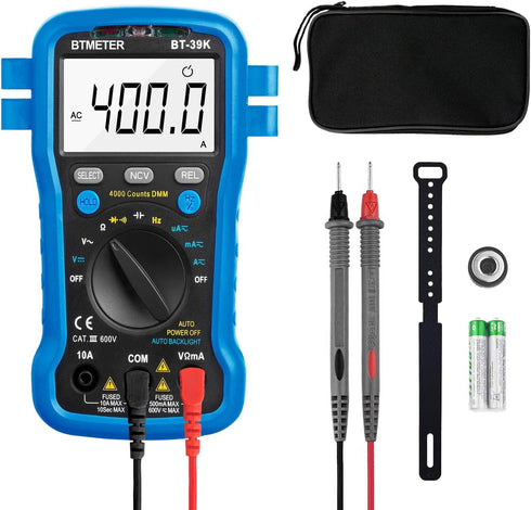 BTMETER BT-39K Multimeter with Case, 4000 Count Autoranging DMM for AC/DC Current