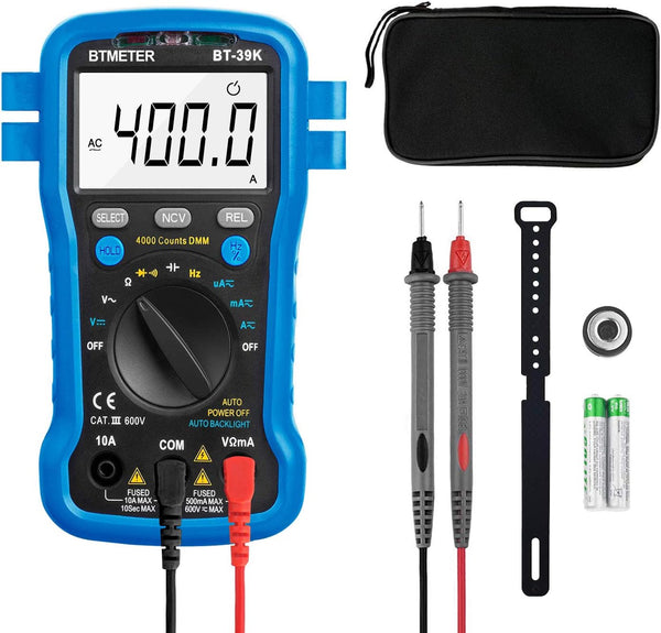 BTMETER BT-39K Multimeter with Case, 4000 Count Autoranging DMM for AC/DC Current