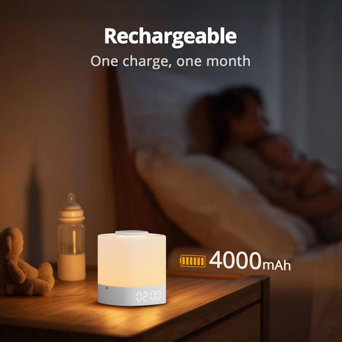 Dimmable, 3 4000mAh Lyridz LED Nursery Night Light with Clock, Portable Breastfeeding Table Lamp for Baby with Remote