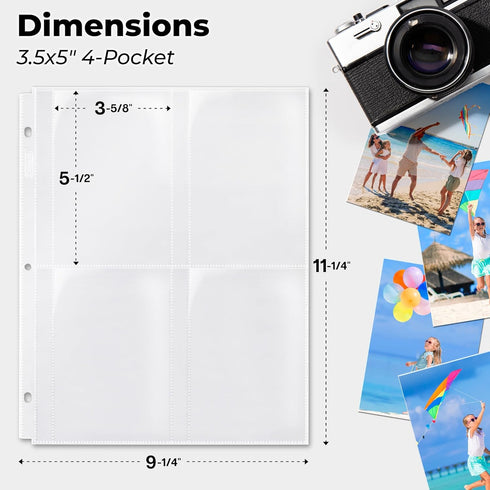Dunwell Photo Sleeves for 3-Ring Binder, (3.5x5, 10 Pack) for 80 Pictures, Acid-Free Poly Plastic Album Refill Pages