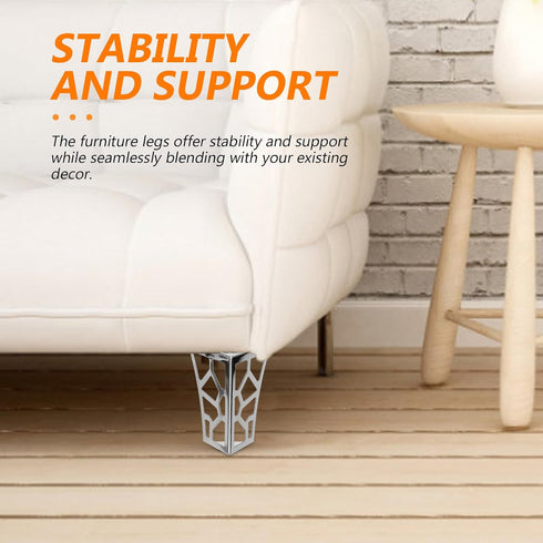 4pcs 10cm Cabilock Chrome Metal Furniture Legs with Hollow Patterned Design, Replacement Sofa and Cabinet Support Feet
