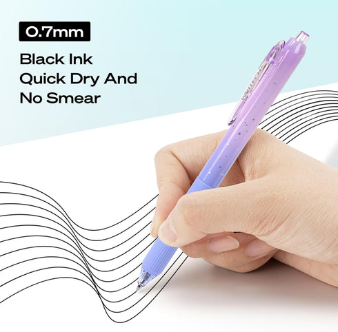 WRITECH Gel Pens Fine Point 0.7mm, 6ct Black Ink Retractable Pens with Aesthetic Gradient Color Barrel for Journaling