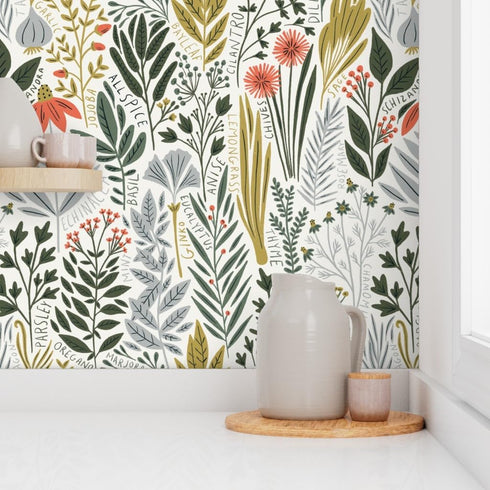 Custom Pre-Pasted Removable Wallpaper Swatch - Garden Vegetables in Green, Red, and Mint