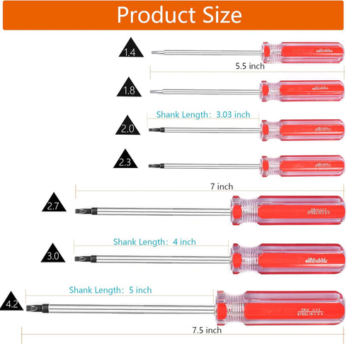 Triangle Screwdrivers Set - 7 Sizes 1.4mm to 4.2mm, SKZIRI 7in1 Tool Kit for Electronic Repairs