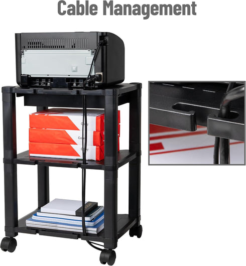 Mind Reader 2 3 Compact Rolling Printer Cart, Utility Stand with Wheels and Drawer, Space Saving Printer Stand for Home