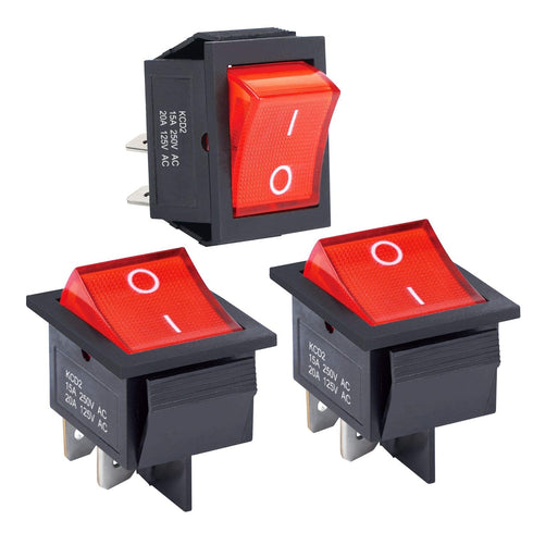APIELE 3Pcs 2 Position Rocker Toggle Switch ON/Off, AC 125V/20A 250V/16A for Boat with LED Light