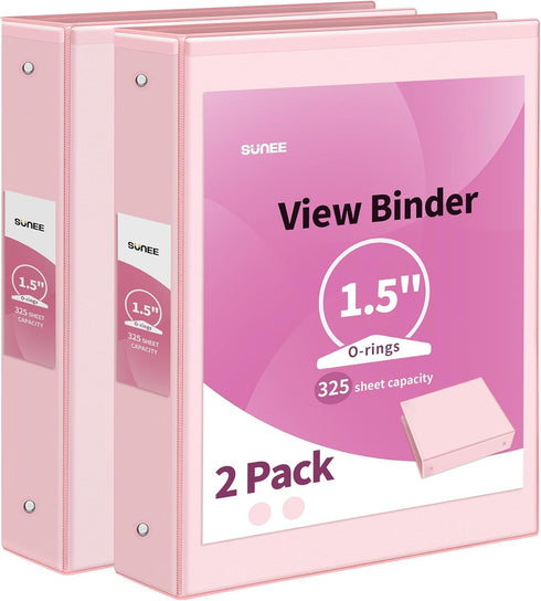 SUNEE 2 Pack 1.5 Inch Clear View Binder, PVC-Free, Pink Binder for School or Office (Fit 8.5x11 Inches)